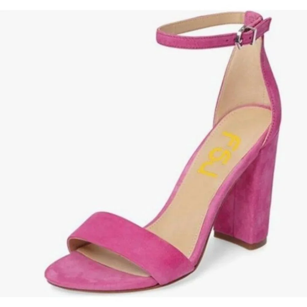 FSJ Dark Pink Chunky High Heel Sandals Open Toe Ankle Strap Single Band Shoe